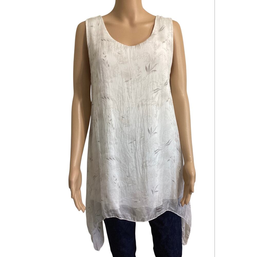 Giusy Italy 100% Silk Asymmetric Handkerchief Hem Tank Top Blouse L
